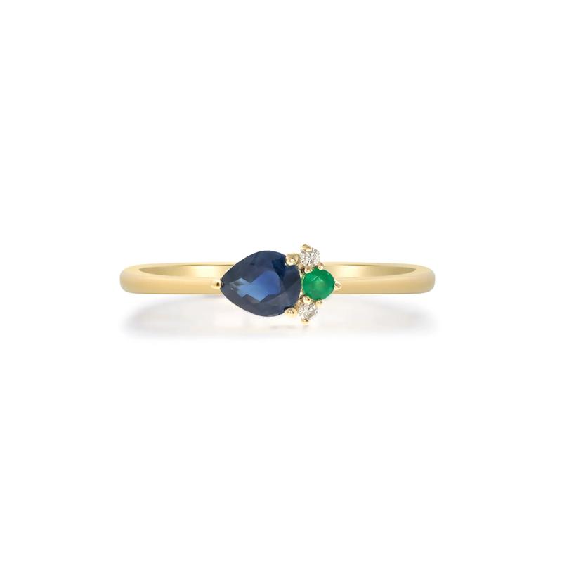 Blue Sapphire, Emerald and Diamond Ring in 10K Yellow Gold &#40;1/7 ct. tw.&#41; – Image 4 of 5
