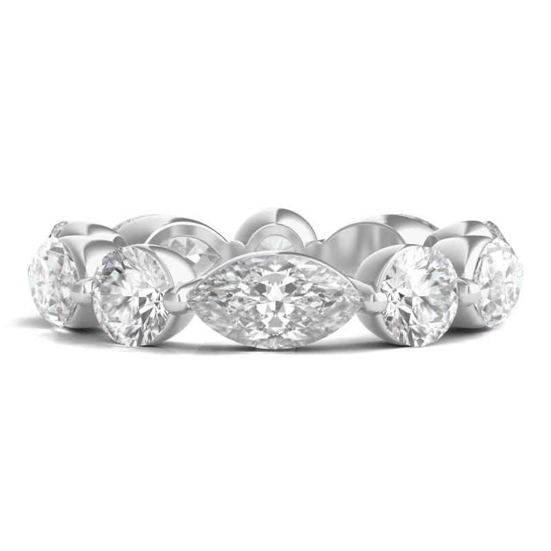 Marquise and Round-Cut Lab Grown Diamond Eternity Band in 14k White Gold &#40;5 ct. tw.&#41; – Image 1 of 3
