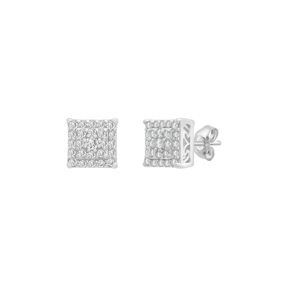 Diamond Cluster Stud Earrings in Sterling Silver (1/4 ct. tw.) – Image 1 of 1