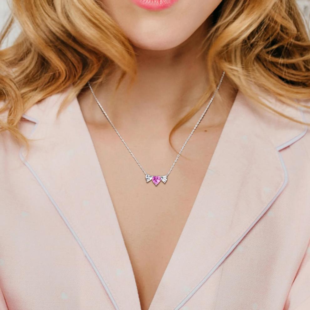 Lab-Created Pink Sapphire and Lab-Created White Sapphire Necklace Heart Necklace in Sterling Silver – Image 5 of 6