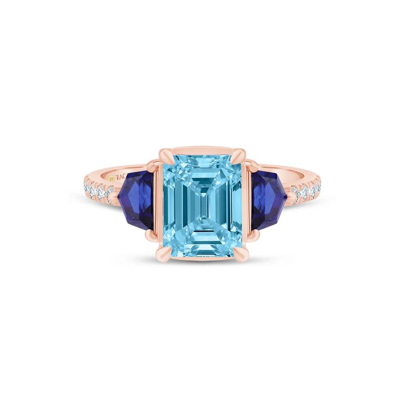 Allison Sky Blue Topaz, Lab-Created Blue Sapphire and Lab Grown Diamond Engagement Ring in 14K Rose and Yellow Gold (1/7 ct. tw.) – Image 1 of 3