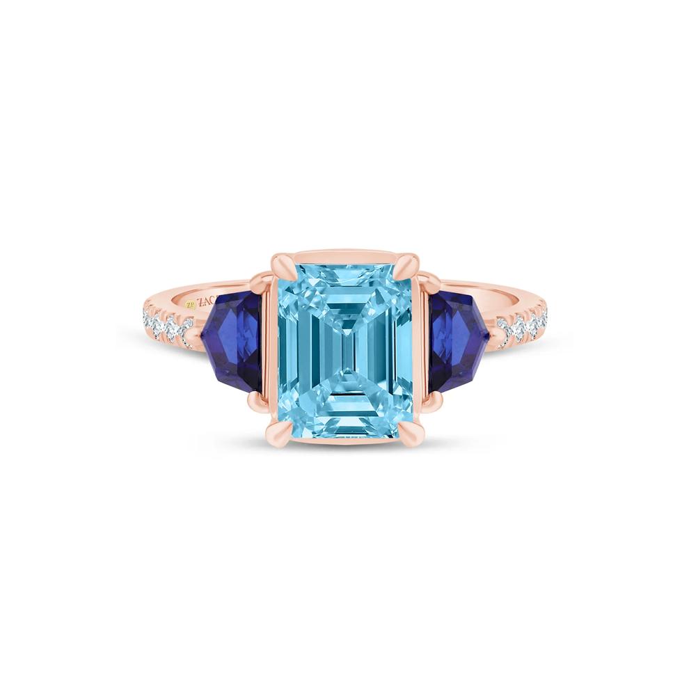 Allison Sky Blue Topaz, Lab-Created Blue Sapphire and Lab Grown Diamond Engagement Ring in 14K Rose and Yellow Gold (1/7 ct. tw.) – Image 1 of 3