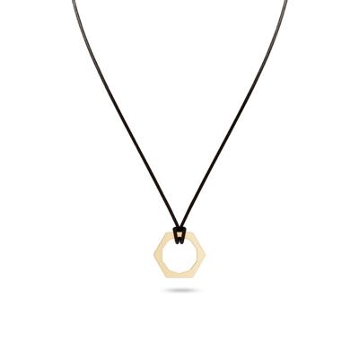 Men's Hex Nut Cord Pendant Necklace in in Sterling Silver & 18K Gold Vermeil