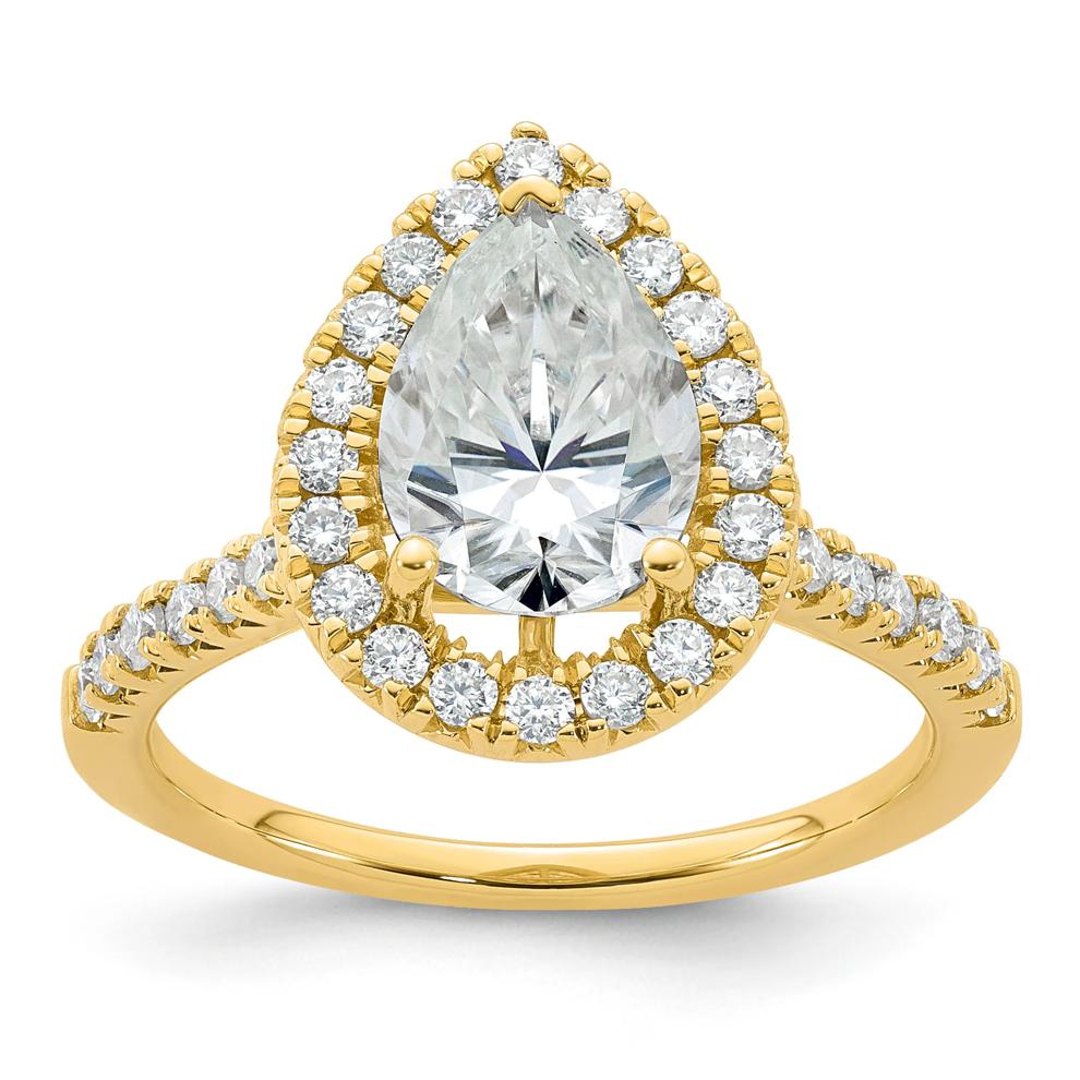 Lab-Created Moissanite Pear-Shaped Halo Ring in 10K Yellow Gold (2 1/2 ct. dew) – Image 1 of 3