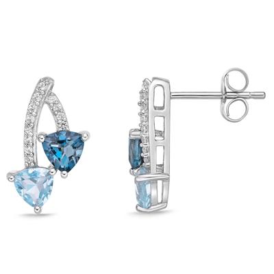 Trillion-Cut London Blue Topaz, Sky Blue Topaz and Lab-Created White Sapphire Earrings in Sterling Silver