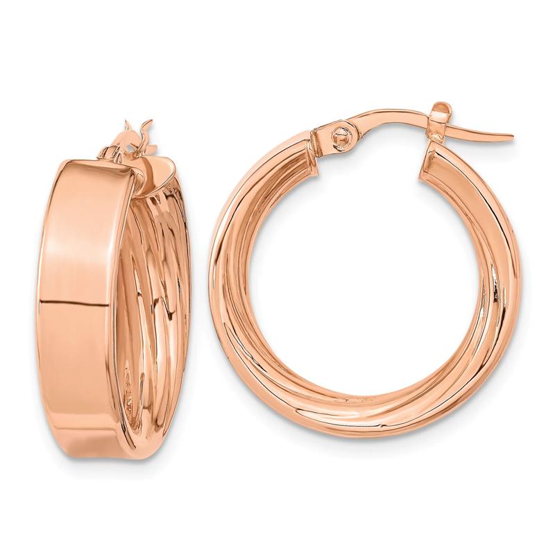 Polished &amp; Textured Inside Out Hoop Earrings in 14K Rose Gold – Image 1 of 2