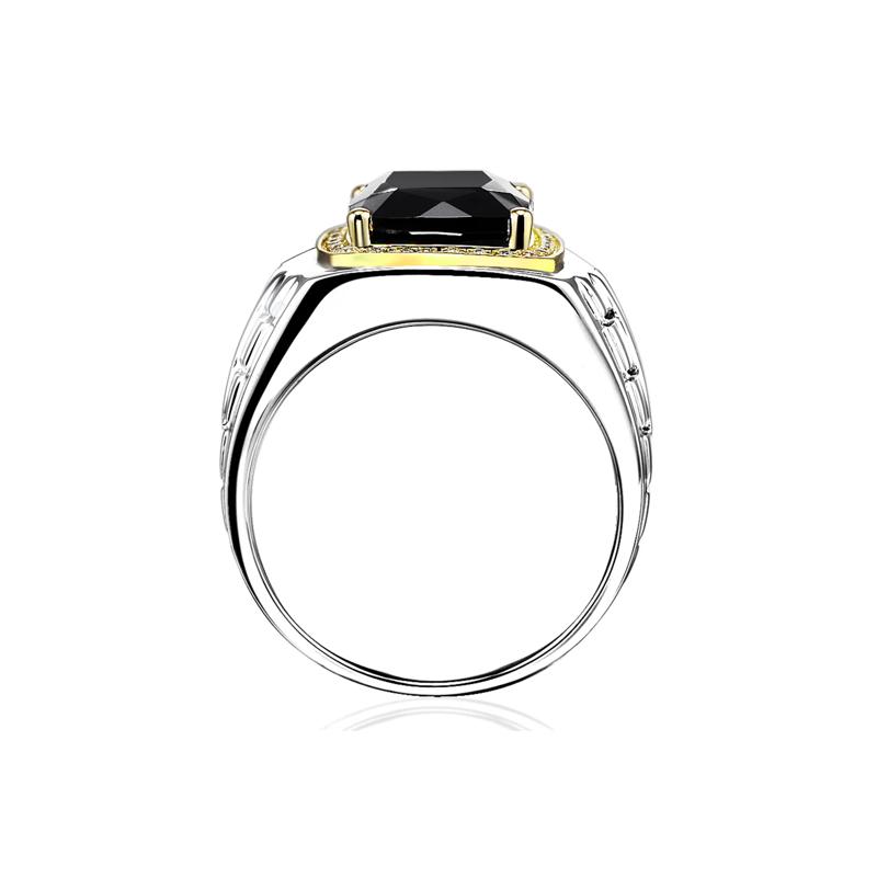 Men&rsquo;s Onyx and Diamond Ring in Sterling Silver and 10K Yellow Gold &#40;1/7 ct. tw.&#41; – Image 2 of 3