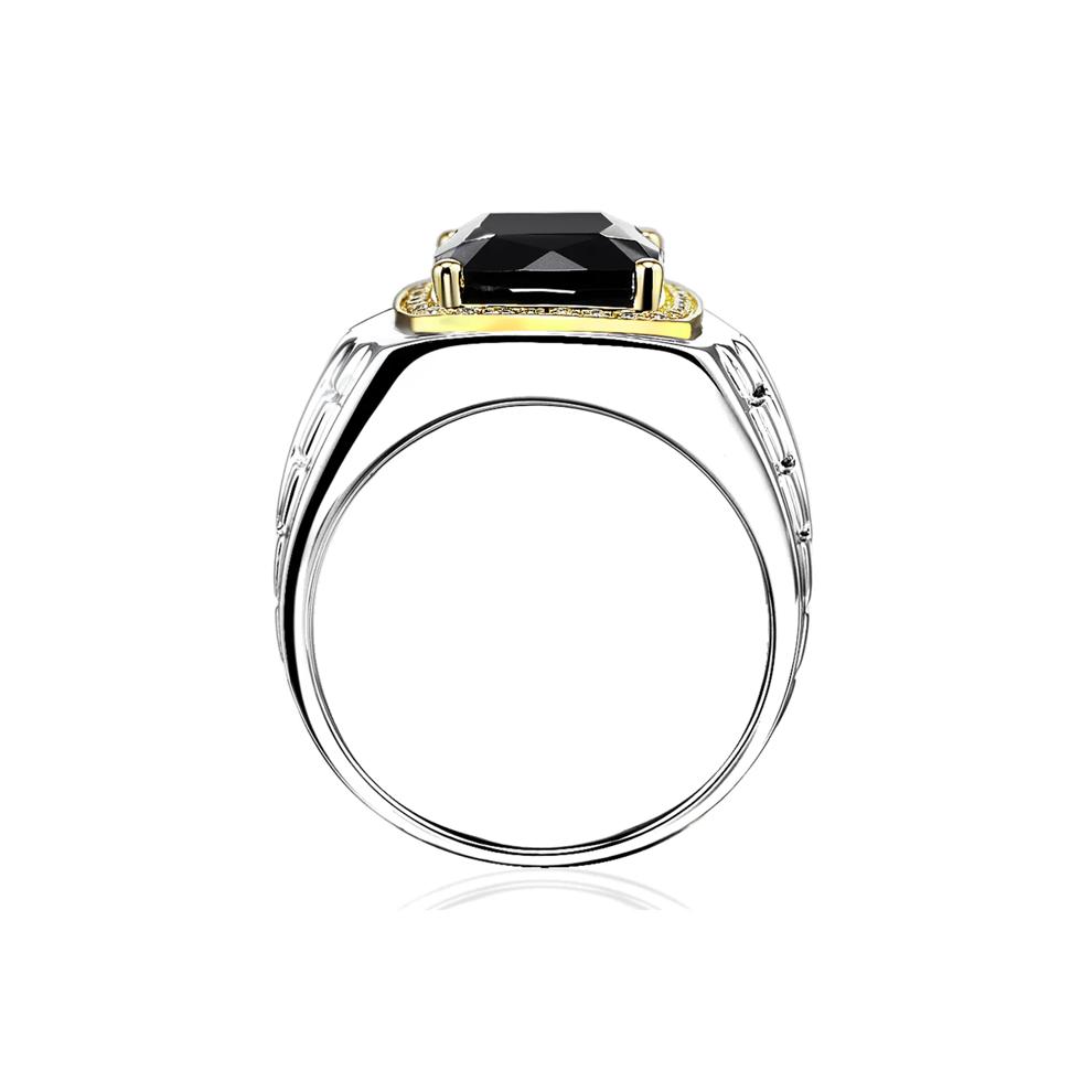 Men&rsquo;s Onyx and Diamond Ring in Sterling Silver and 10K Yellow Gold (1/7 ct. tw.) – Image 2 of 3