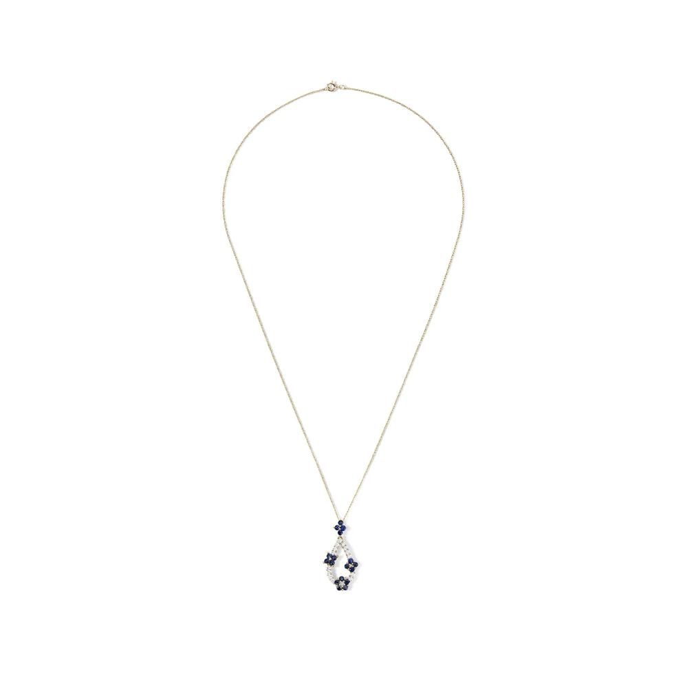 Blue Sapphire &amp; Diamond Drop Pendant Necklace in 14K Yellow Gold (1/4 ct. tw.) – Image 3 of 4