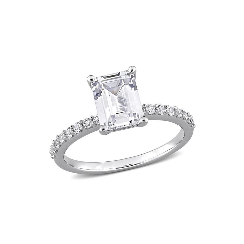 Emerald-Cut Lab Created White Sapphire Ring in 10K White Gold – Image 1 of 6