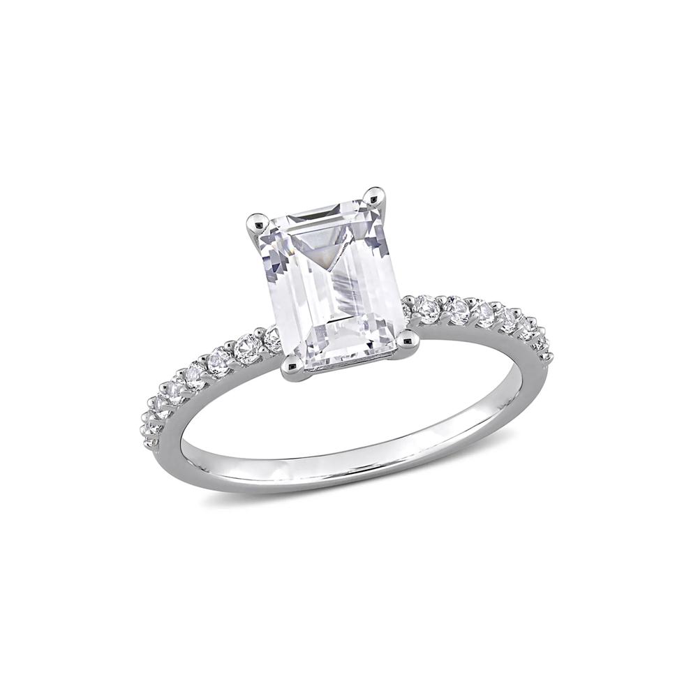 Emerald-Cut Lab Created White Sapphire Ring in 10K White Gold – Image 1 of 6