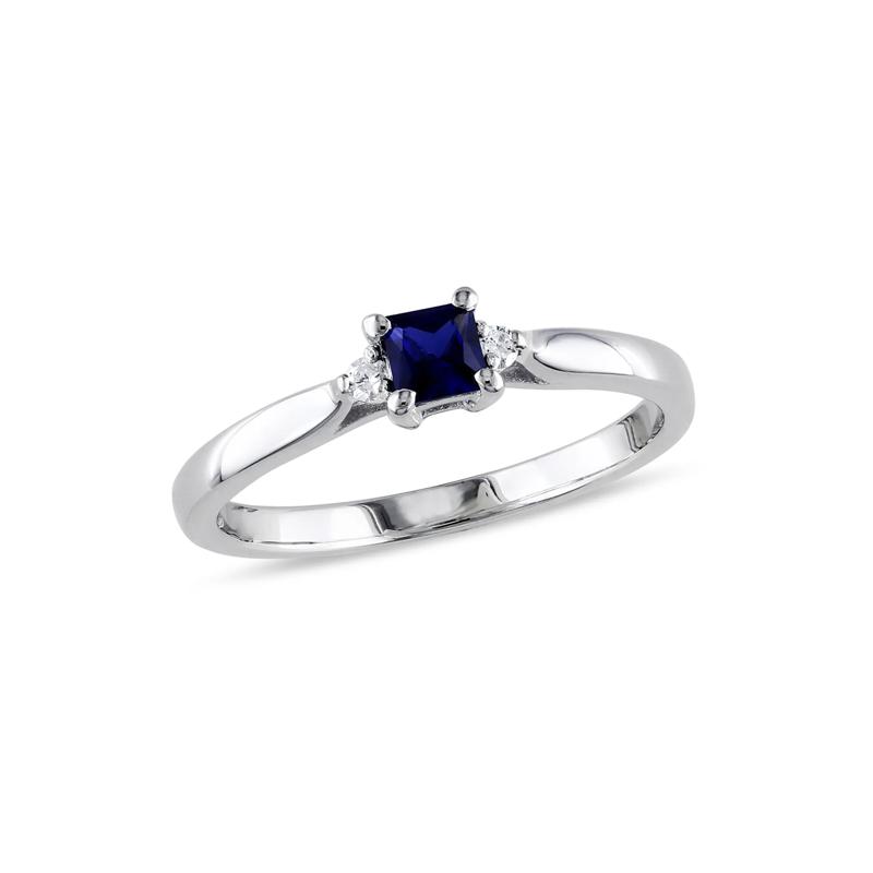 Lab Created Blue Sapphire &amp; Diamond Ring in Sterling Silver – Image 2 of 4