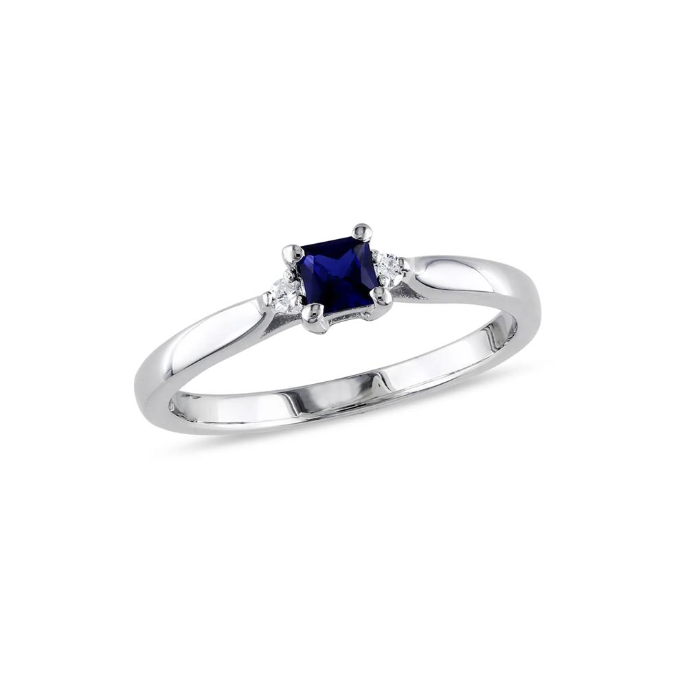 Lab Created Blue Sapphire &amp; Diamond Ring in Sterling Silver – Image 2 of 4