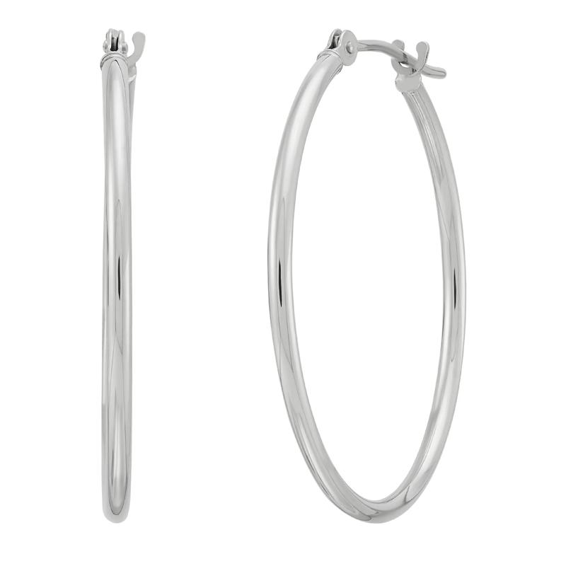 Round Polished Hoop Earrings in 14K White Gold – Image 1 of 1