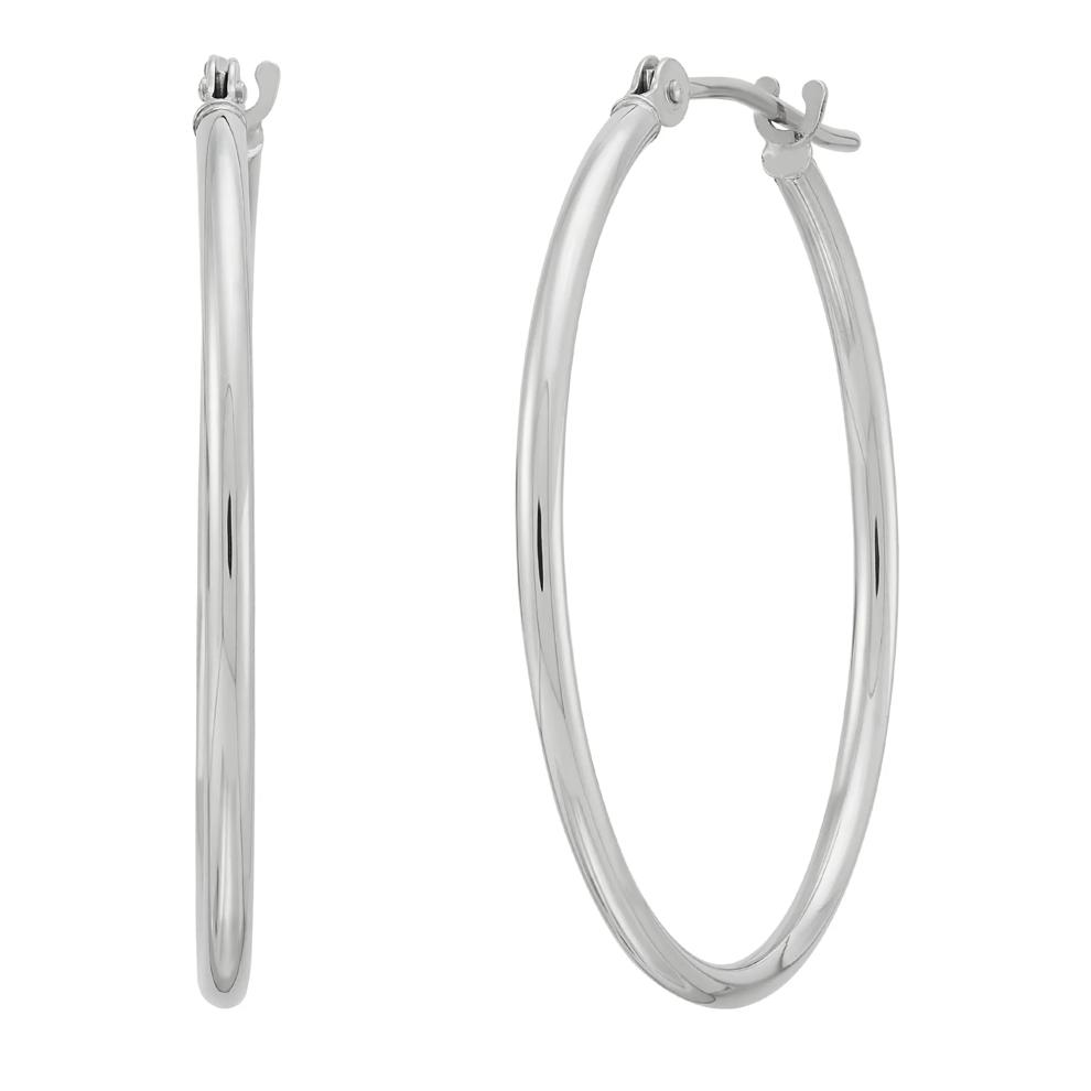 Round Polished Hoop Earrings in 14K White Gold – Image 1 of 1