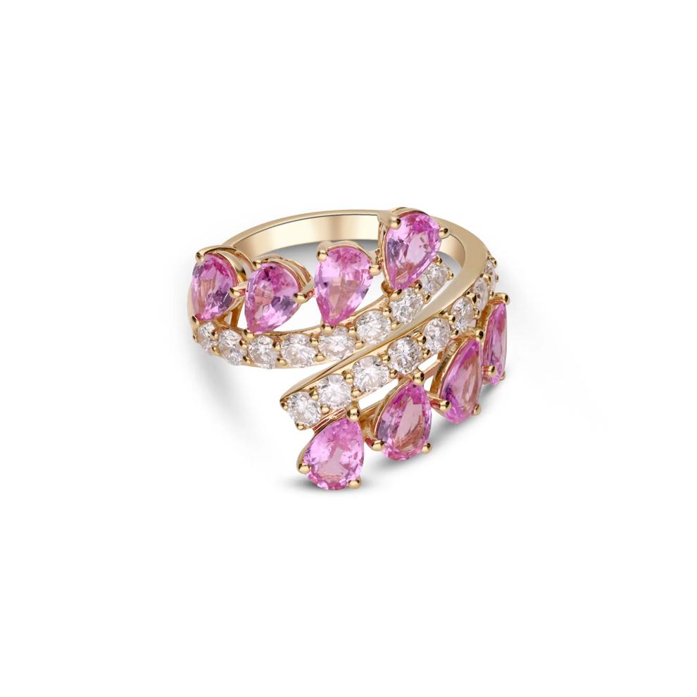 Pink Sapphire &amp; Diamond Bypass Ring in 18K Yellow Gold (1 ct. tw.) – Image 4 of 5
