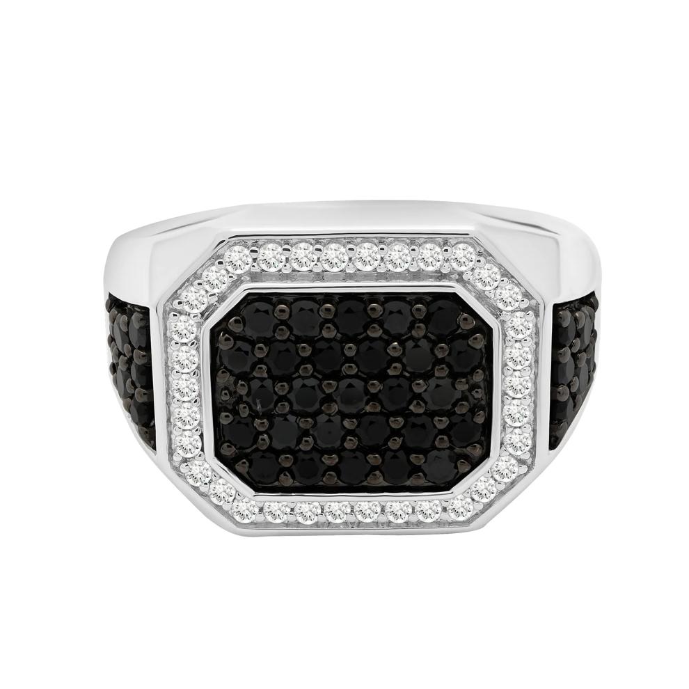 Men's Black &amp; White Diamond Octagonal Ring in Sterling Silver (1 1/7 ct. tw.) – Image 1 of 5