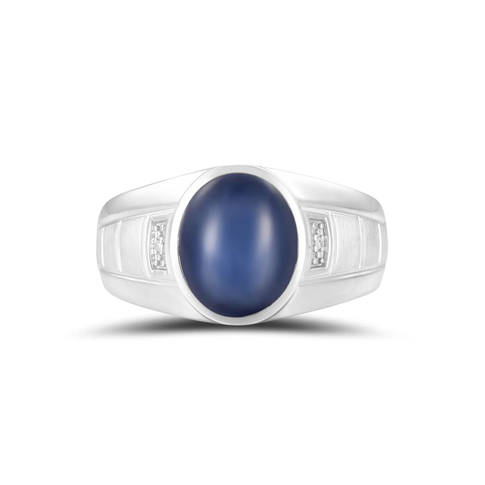 Men's Lab-Created Blue Sapphire Star &amp; Diamond Accent Ring in Sterling Silver – Image 1 of 4
