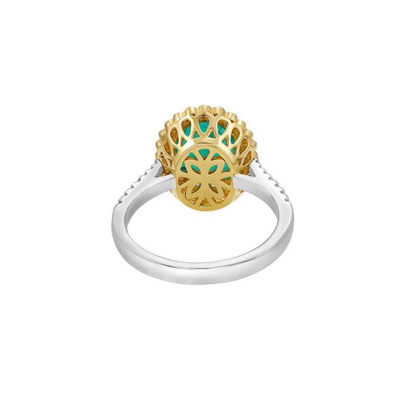 Emerald and Diamond Halo Ring in 14K White and Yellow Gold &#40;3/8 ct. tw.&#41; – Image 4 of 4