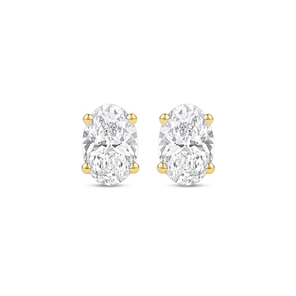 Lab Grown Diamond Oval-Shaped Solitaire Stud Earrings in 14K Yellow Gold (3 ct. tw.) – Image 2 of 3