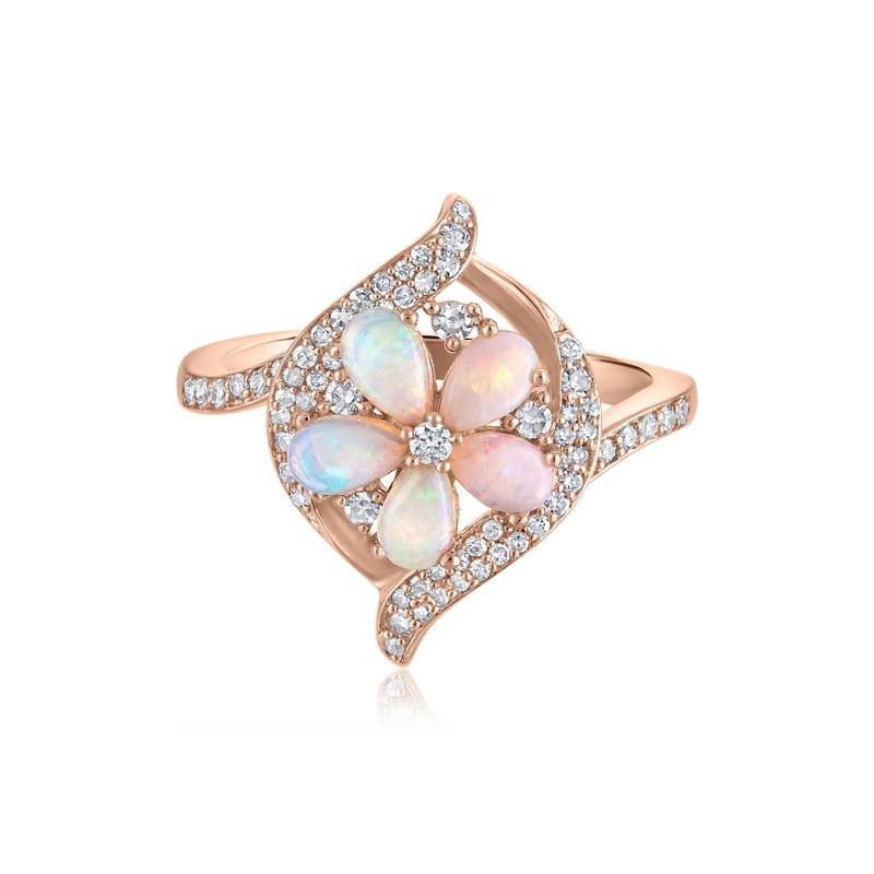 Opal and Diamond Flower Ring in 14K Rose Gold &#40;1/3 ct. tw.&#41; – Image 1 of 3