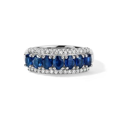 Blue Sapphire & Diamond Multi-Row Band in 10K White Gold (1/4 ct. tw.)