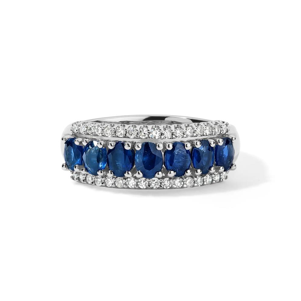 Blue Sapphire &amp; Diamond Multi-Row Band in 10K White Gold (1/4 ct. tw.) – Image 1 of 4