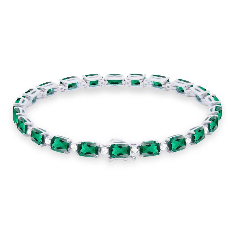 Lab-Created Emerald &amp; Lab-Created White Sapphire Tennis Bracelet in Sterling Silver, 7" – Image 2 of 2