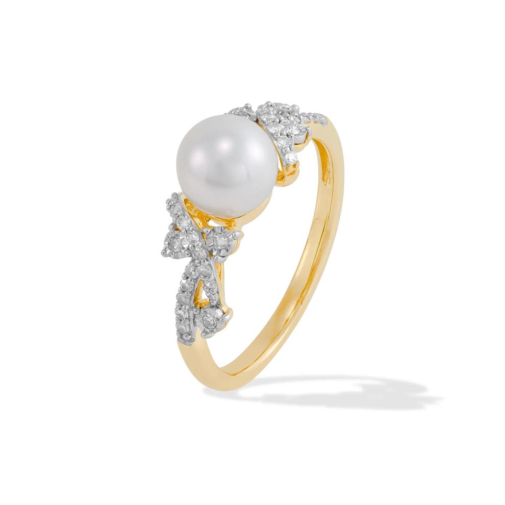 Freshwater Cultured Pearl &amp; Diamond Ring in 10K Yellow Gold (1/7 ct. tw.) – Image 4 of 4