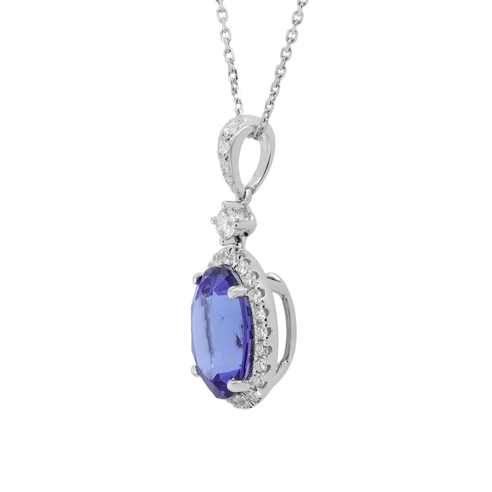 Oval Tanzanite &amp; Round Diamond Pendant Necklace in 18K White Gold (3/8 ct. tw.) – Image 3 of 4