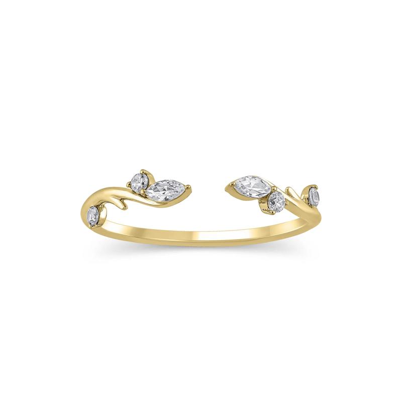 Lab Grown Diamond Round &amp; Marquise Open Stacking Ring in 14K Yellow Gold &#40;1/7 ct. tw.&#41; – Image 1 of 3