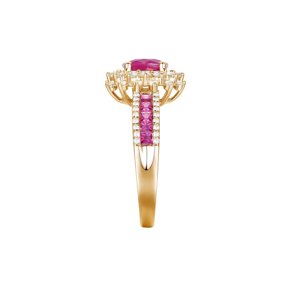 Ruby and Diamond Halo Ring in 14K Yellow Gold (1/2 ct. tw.) – Image 3 of 3