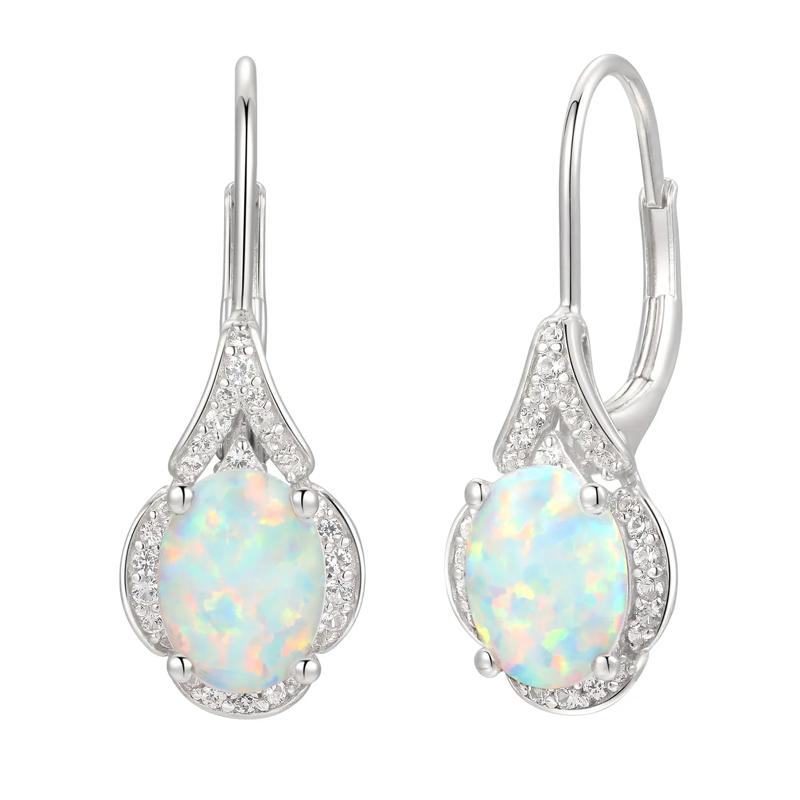 Oval Opal &amp; Lab Created White Sapphire Earring, Pendant &amp; Ring Set in Sterling Silver – Image 3 of 9