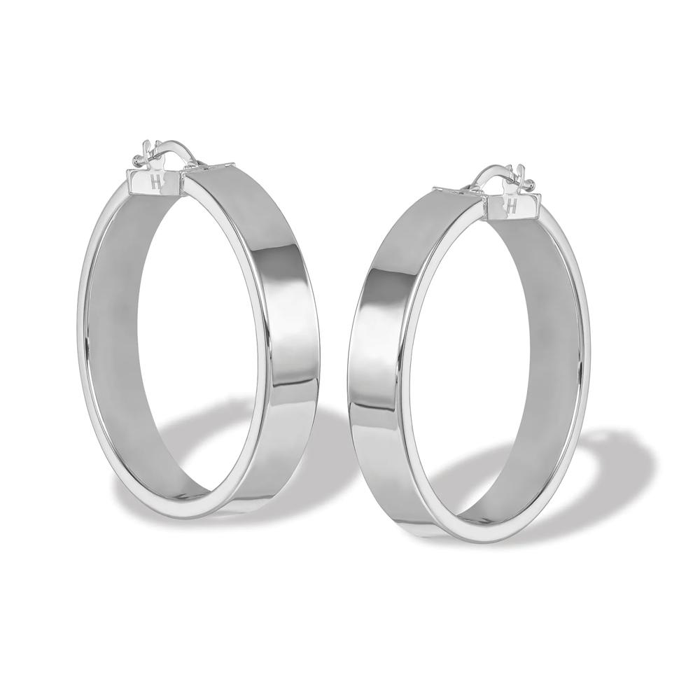 Square Tubing Hoop Earrings in 14K White Gold, 34x34mm – Image 1 of 3
