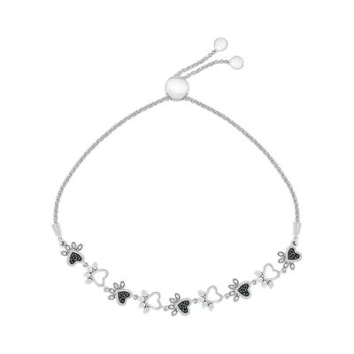 Paw Print Bolo Bracelet with Black Diamonds in Sterling Silver (1/10 ct. tw.)