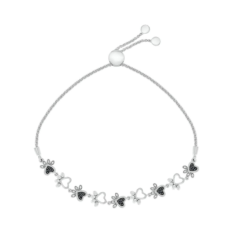 Paw Print Bolo Bracelet with Black Diamonds in Sterling Silver (1/10 ct. tw.) – Image 1 of 1