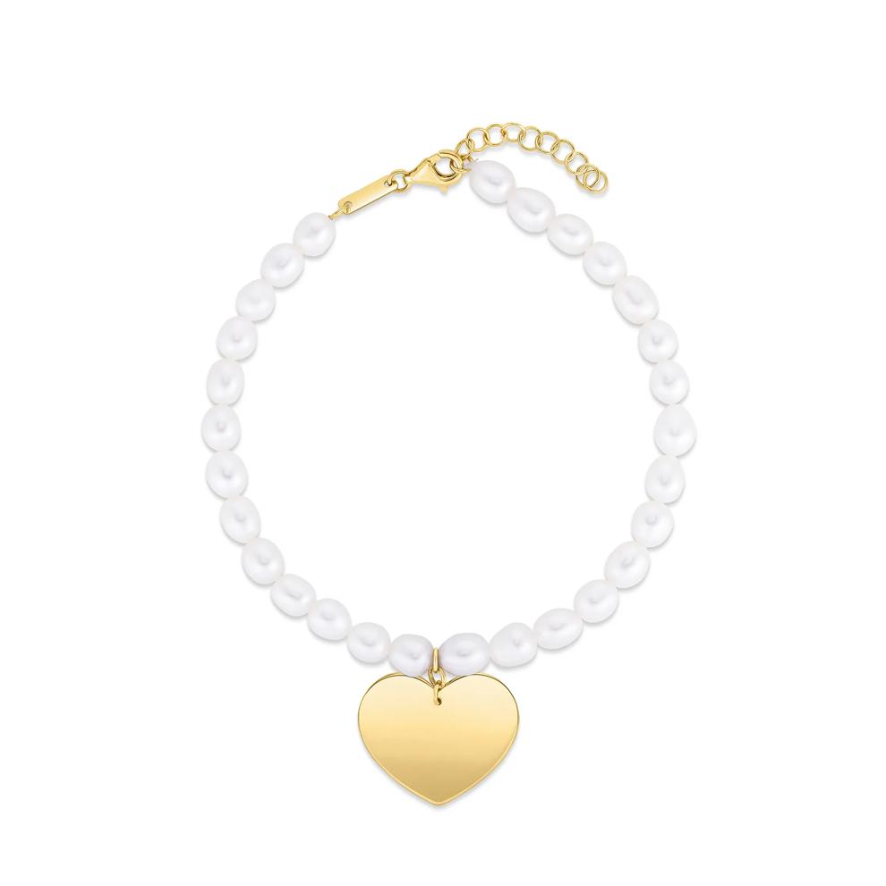 Freshwater Pearl Heart Disc Bracelet in 14K Yellow Gold – Image 1 of 3