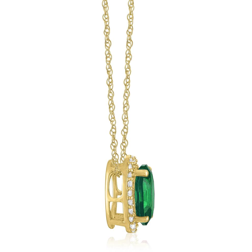 Oval Lab-Created Emerald and Diamond Accent Halo Pendant in 10K Yellow Gold – Image 2 of 3