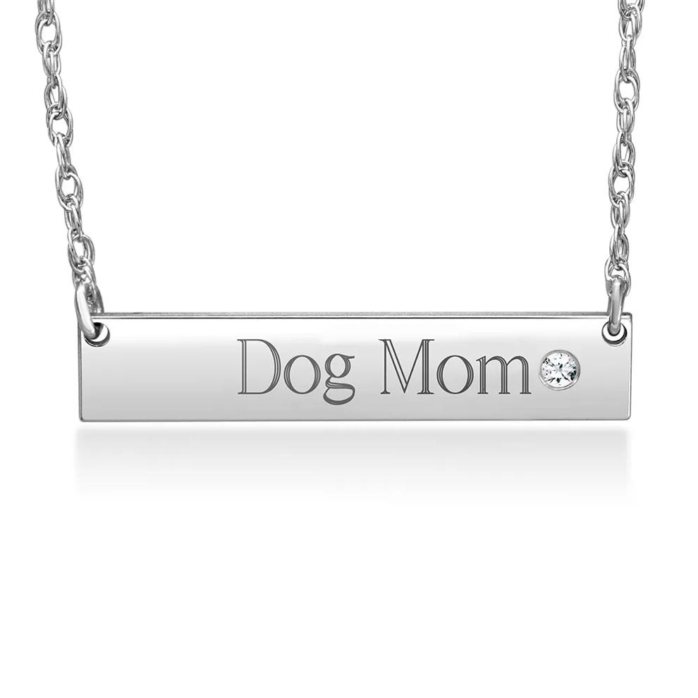 Engraved Bar Necklace with Diamond Accent in 10K White Gold – Image 1 of 2