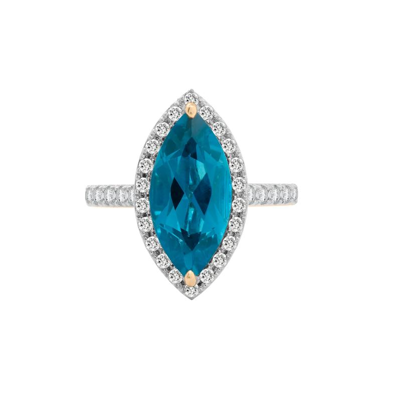 London Blue Topaz and Diamond Halo Ring in 10K Yellow Gold &#40;3/8 ct. tw.&#41; – Image 1 of 5