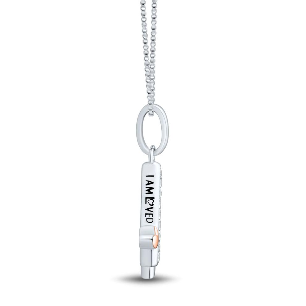 Diamond Accent Initial M Pendant in Sterling Silver and 14K Rose Gold – Image 3 of 5