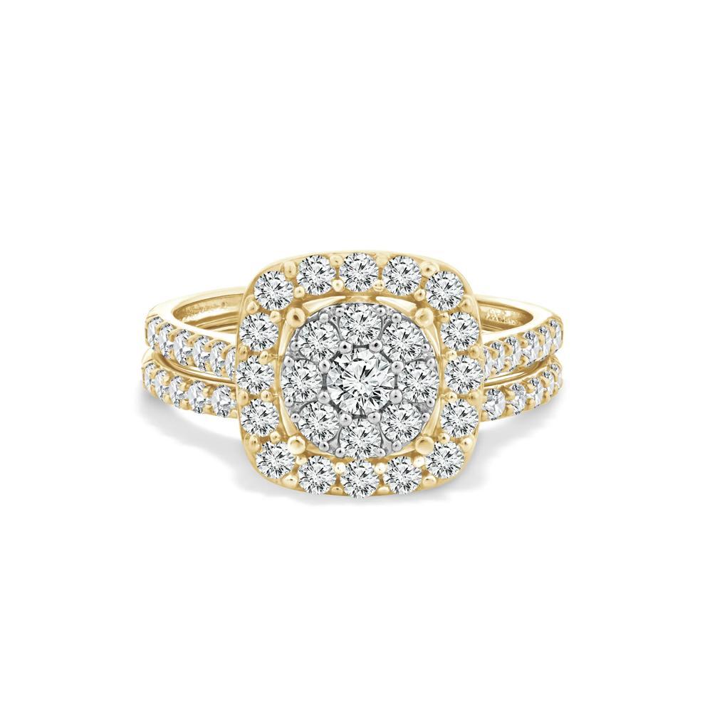 Diamond Cushion Halo Center Composite Engagement Set in 10K Yellow Gold (1 1/4 ct. tw.) – Image 1 of 6