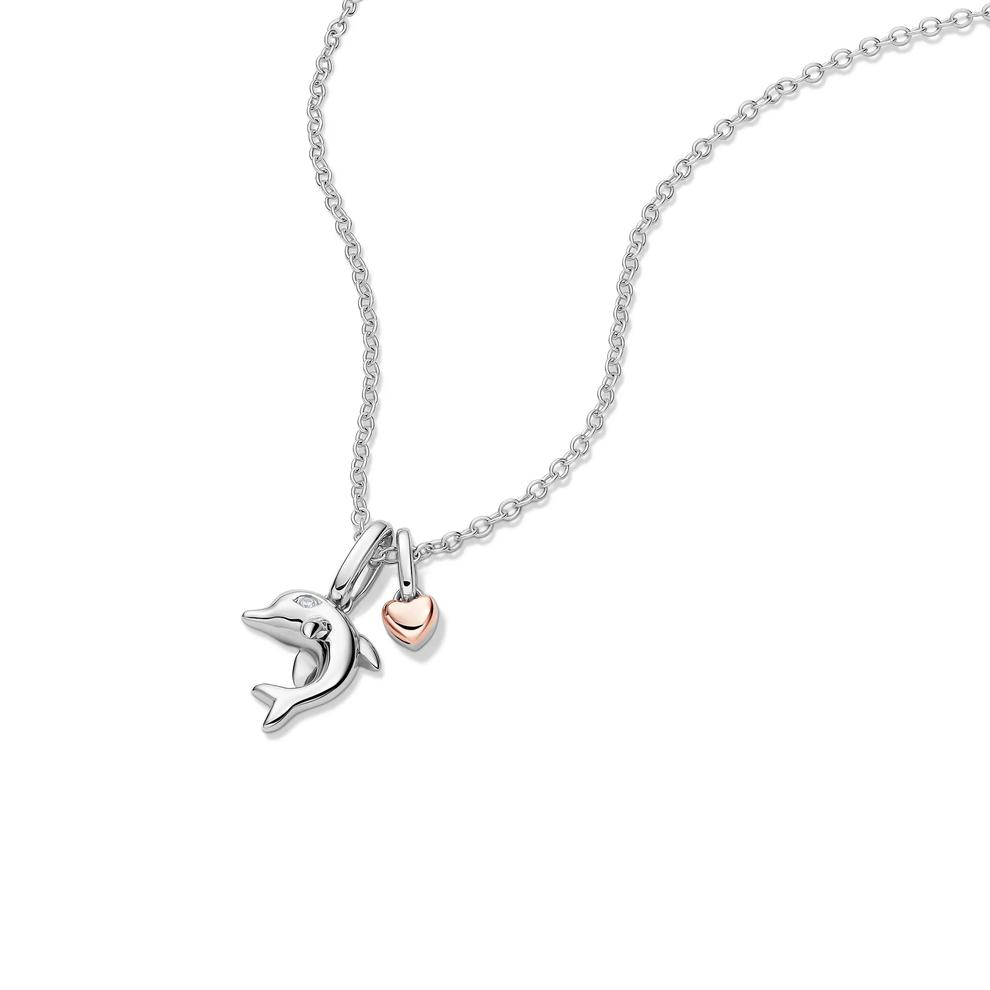 Lab Grown Diamond Accent Dolphin Pendant in Sterling Silver &amp; 10K Rose Gold – Image 4 of 5