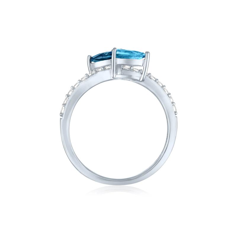 London Blue &amp; Sky Blue Topaz Bypass Ring with Lab-Created White Sapphires in Sterling Silver – Image 2 of 3