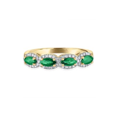 Gemstone & Diamond Halo Band Ring in 14K Gold