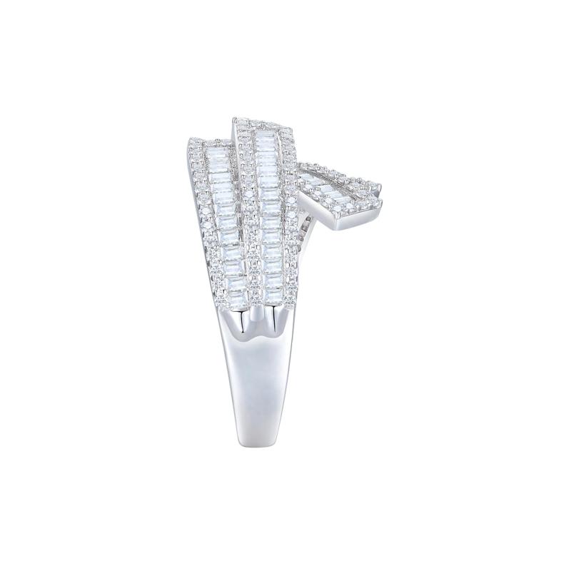 Baguette and Round Diamond Crossover Ring in 10K White Gold &#40;1 ct. tw.&#41; – Image 3 of 3