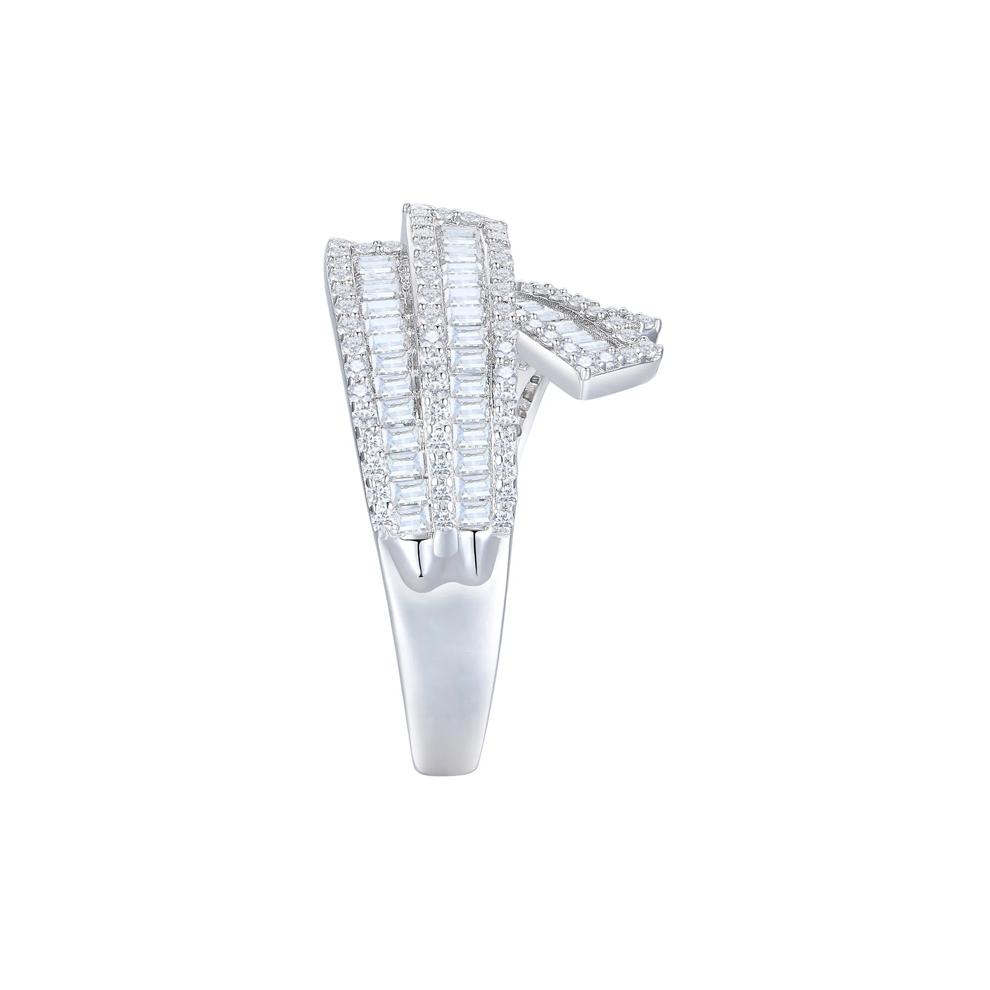 Baguette and Round Diamond Crossover Ring in 10K White Gold (1 ct. tw.) – Image 3 of 3