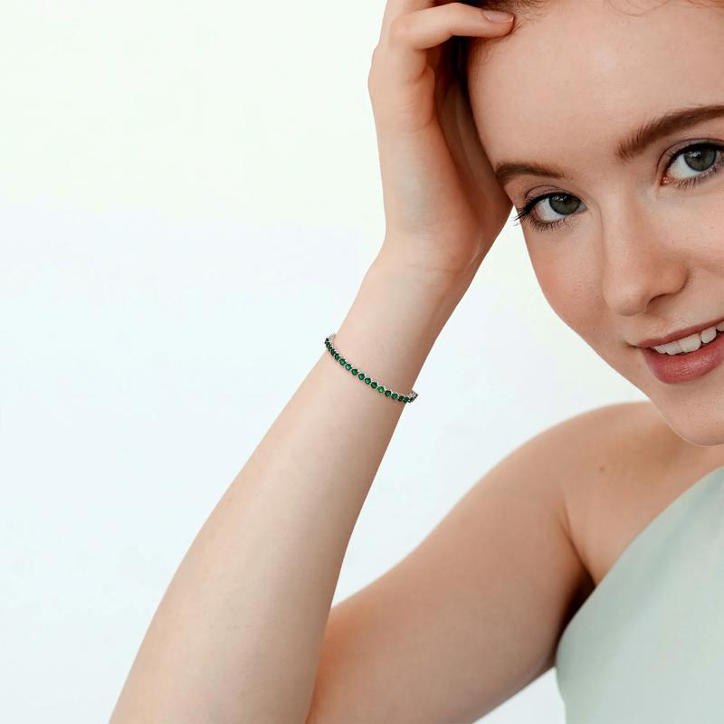 Lab-Created Emerald Tennis Bracelet in Sterling Silver – Image 4 of 5