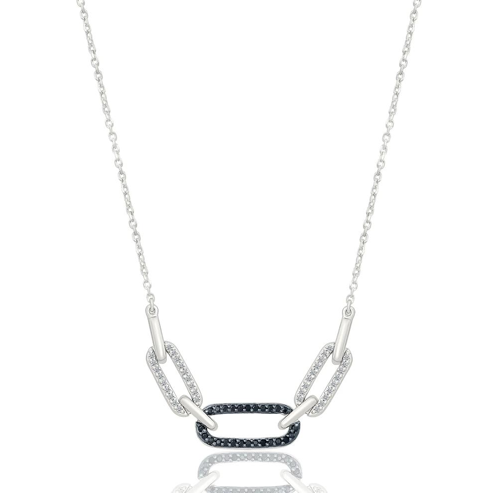 Black and White Diamond Chain Link Necklace in Sterling Silver (1/4 ct. tw.) – Image 1 of 3