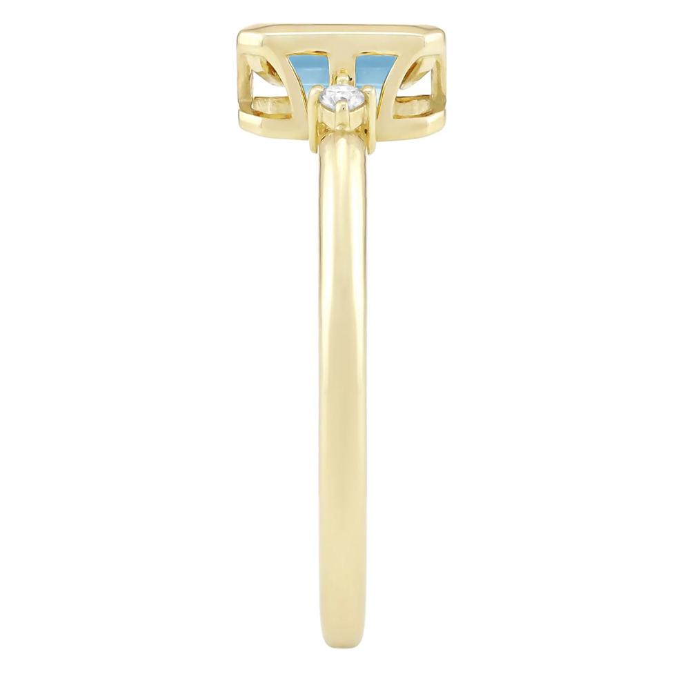 Emerald-Cut Swiss Blue Topaz and Diamond Accent Ring in 10K Yellow Gold – Image 3 of 3